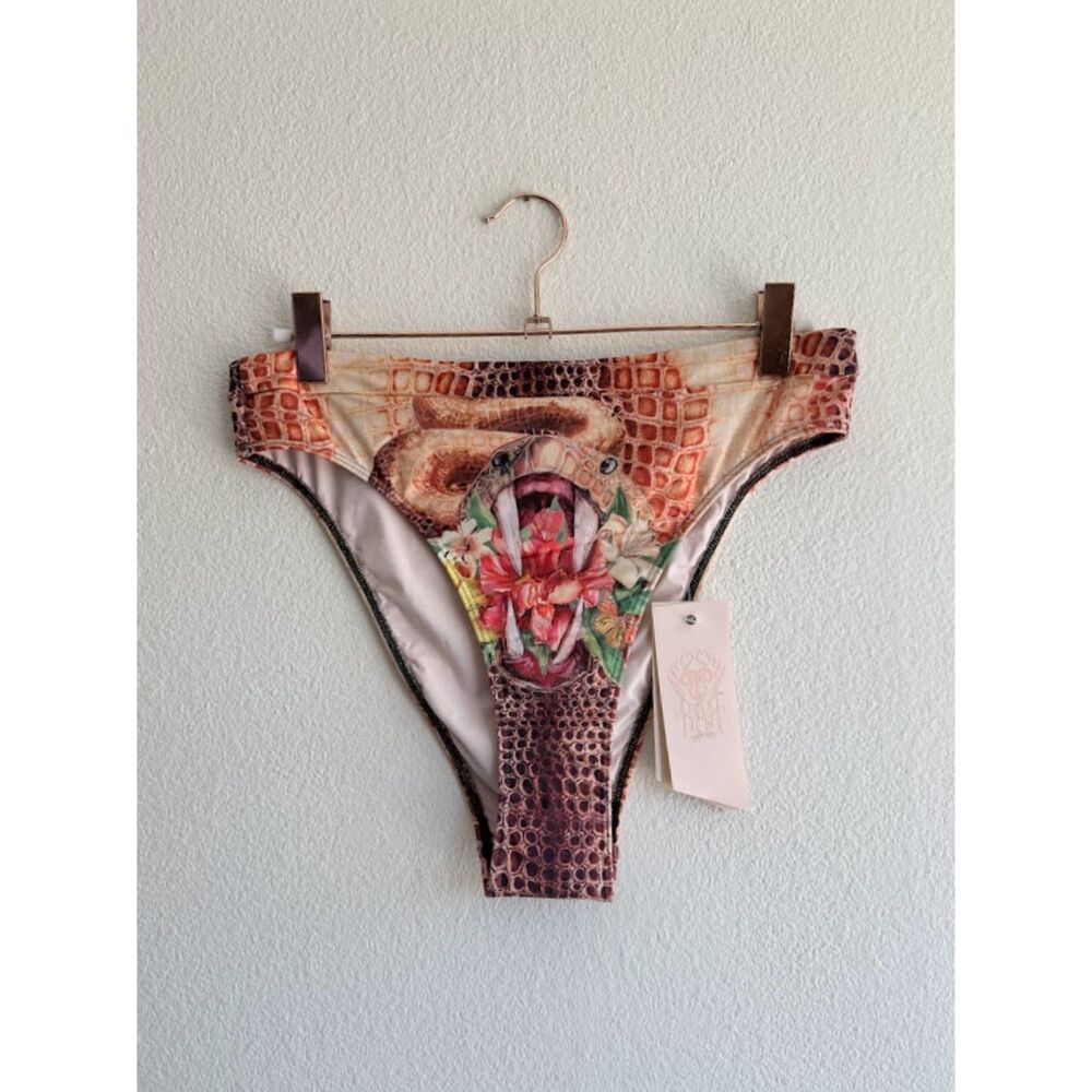 We Are HAH Bottoms Up High Rise Big Mouth Snake Print Bikini Bottoms size M NWT - Picture 2 of 13